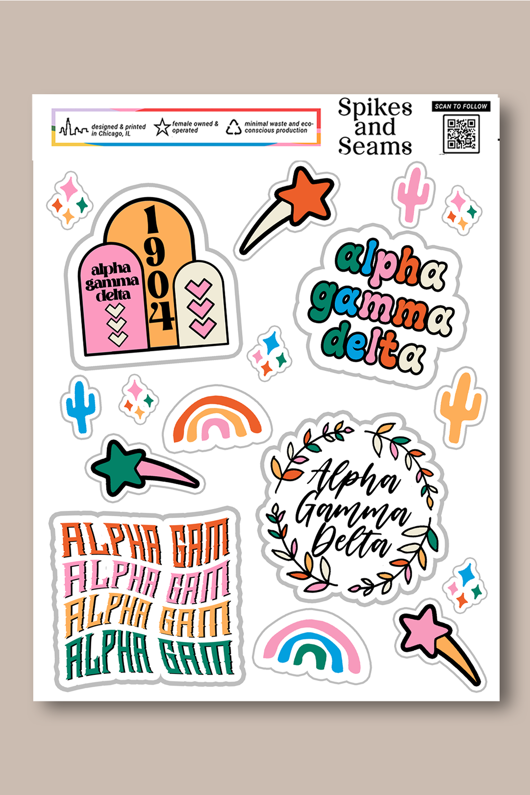Sticker Sheet #8 - Alpha Gamma Delta - Spikes and Seams Greek