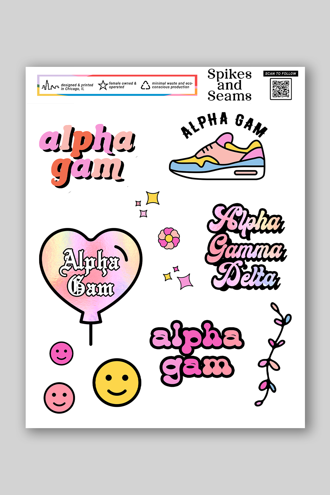 Sticker Sheet #7 - Alpha Gamma Delta - Spikes and Seams Greek