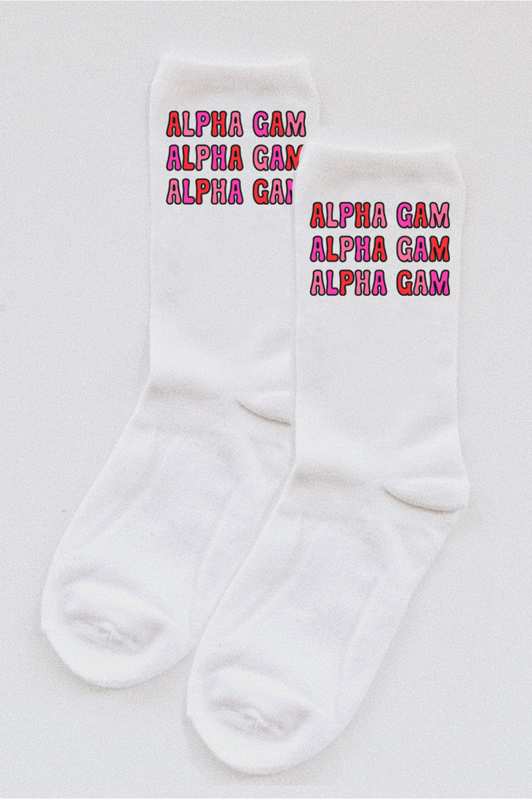 Pink Bubble Letter socks - Alpha Gamma Delta