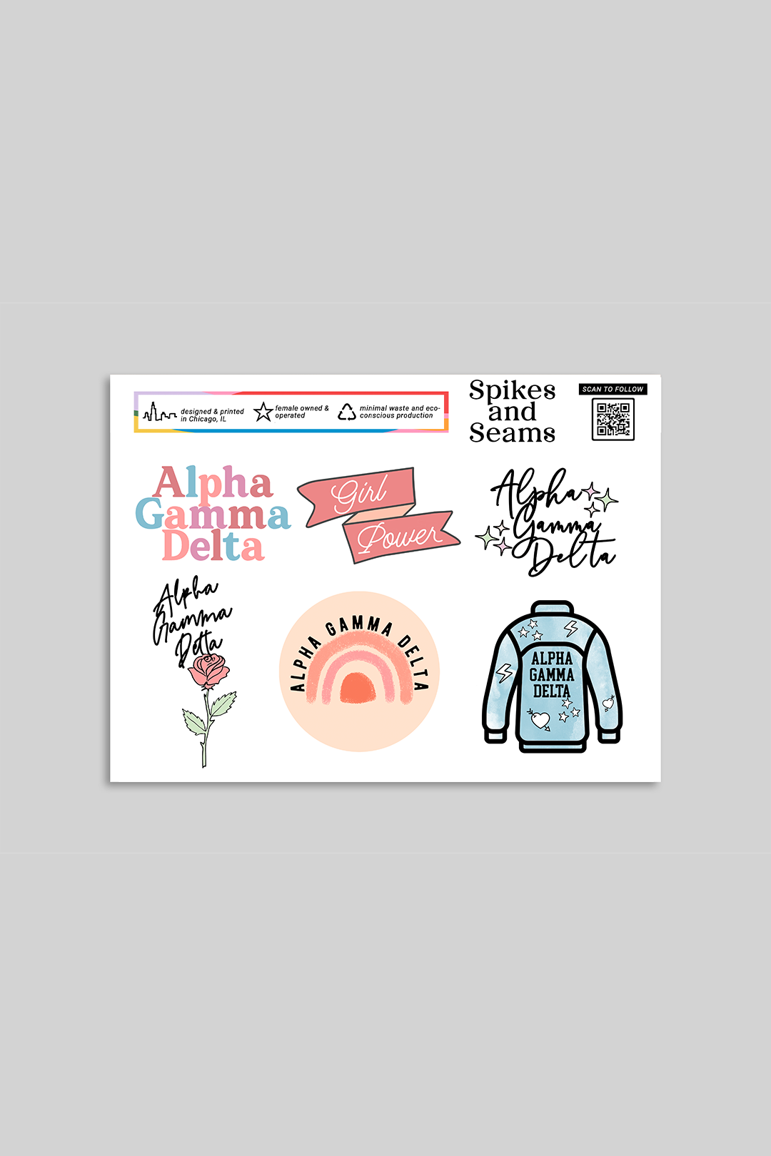 Sticker Sheet #1 - Alpha Gamma Delta - Spikes and Seams Greek