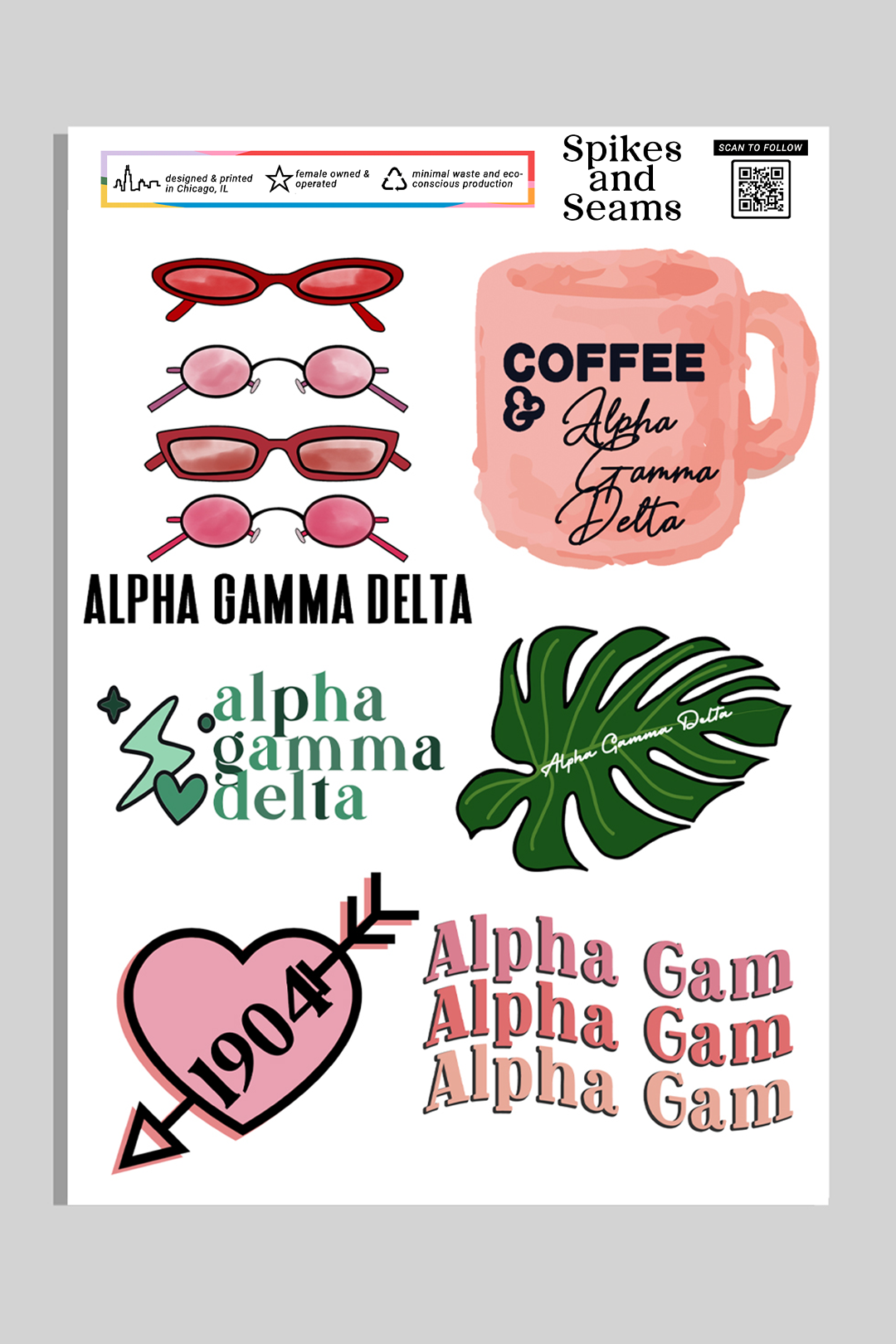Sticker Sheet #3 - Alpha Gamma Delta - Spikes and Seams Greek