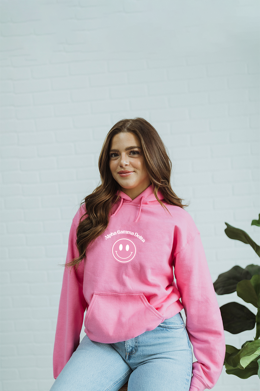 Pink Smiley hoodie - Alpha Gamma Delta