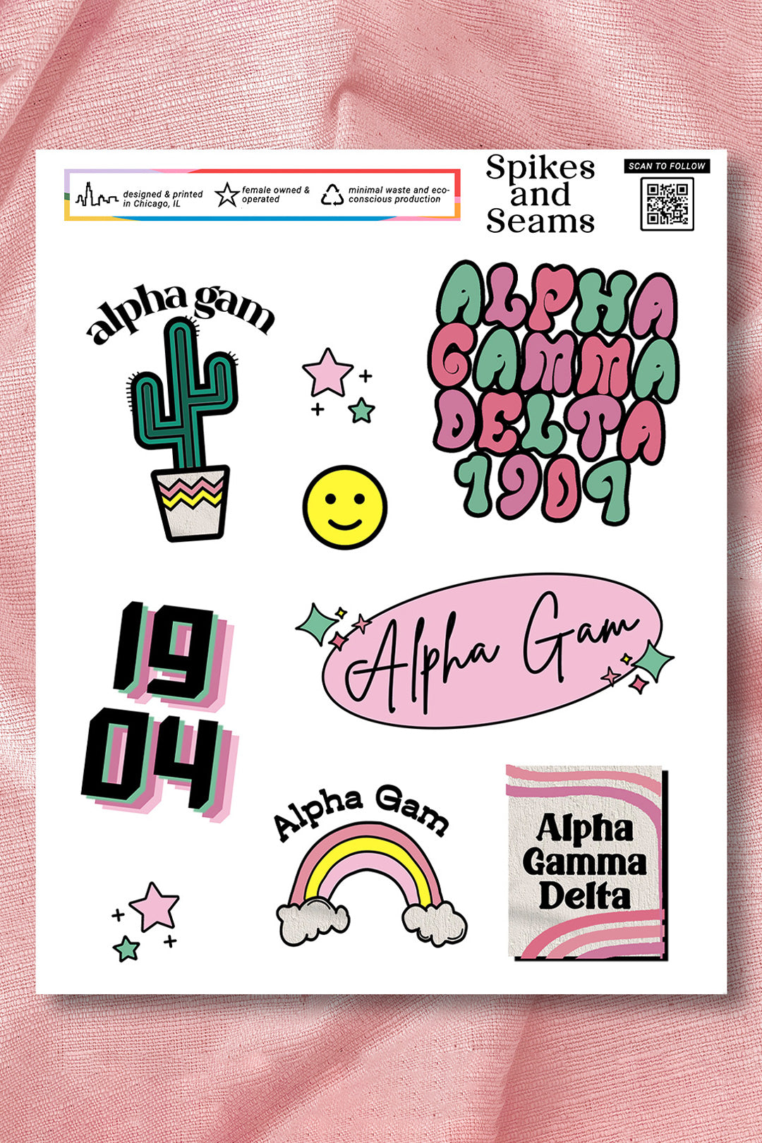 Sticker Sheet #6 - Alpha Gamma Delta - Spikes and Seams Greek