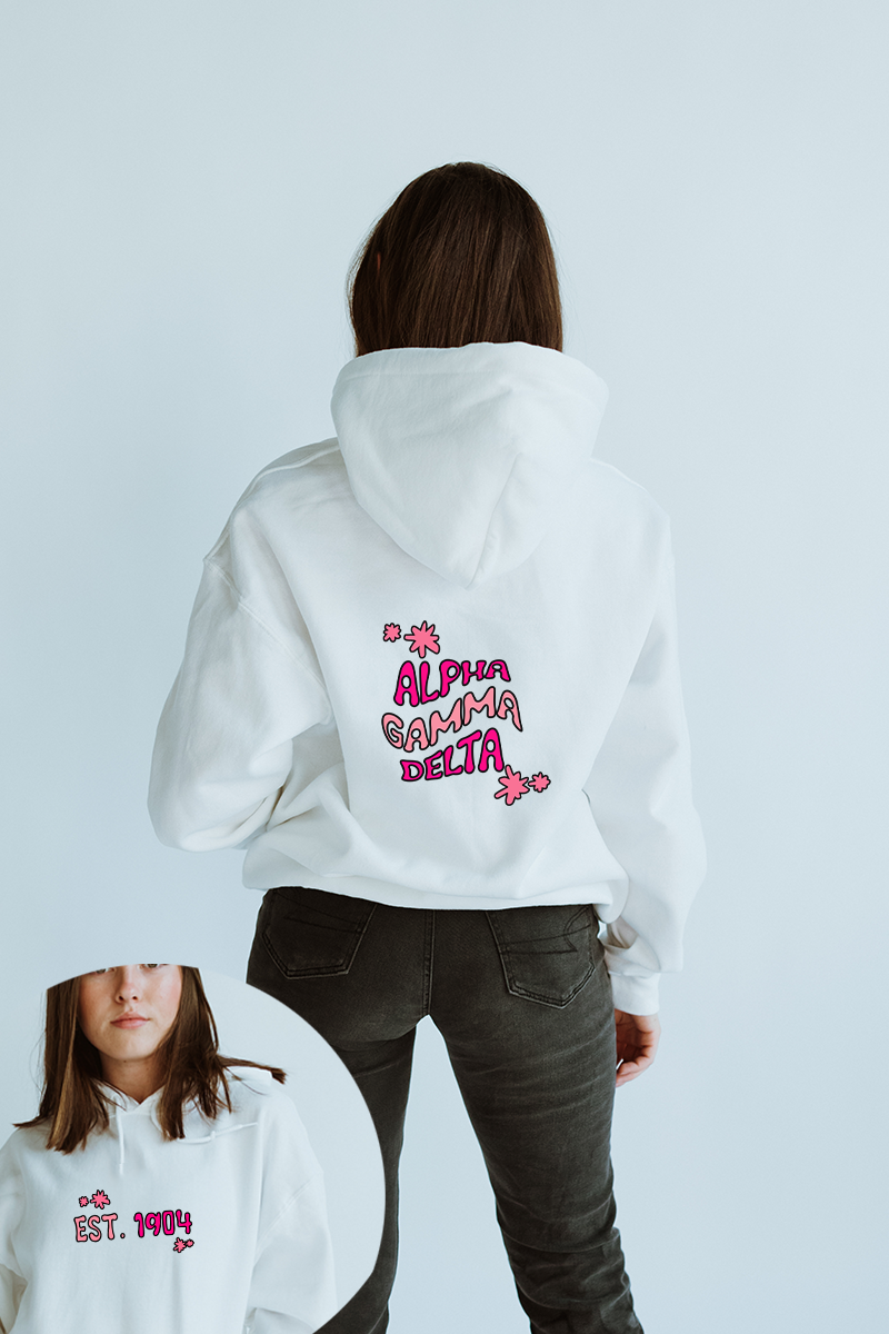 Pink and white hoodie - Alpha Gamma Delta