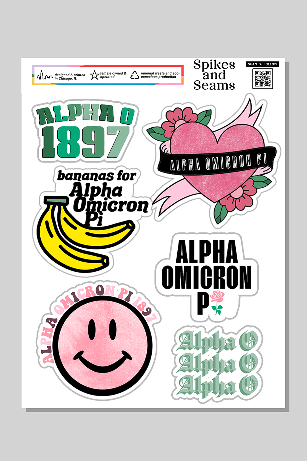 Sticker Sheet #5 - Alpha Omicron Pi - Spikes and Seams Greek