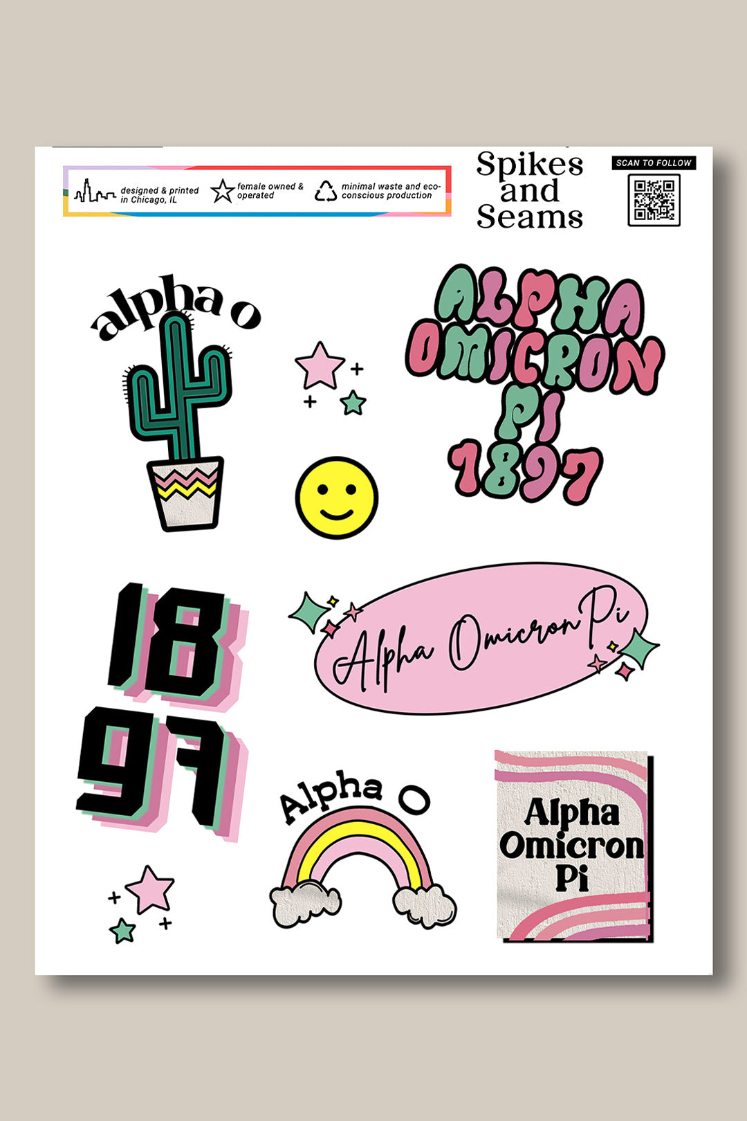 Sticker Sheet #6 - Alpha Omicron Pi - Spikes and Seams Greek