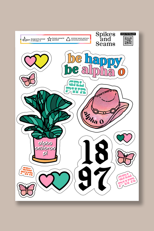 Sticker Sheet #9 - Alpha Omicron Pi - Spikes and Seams Greek