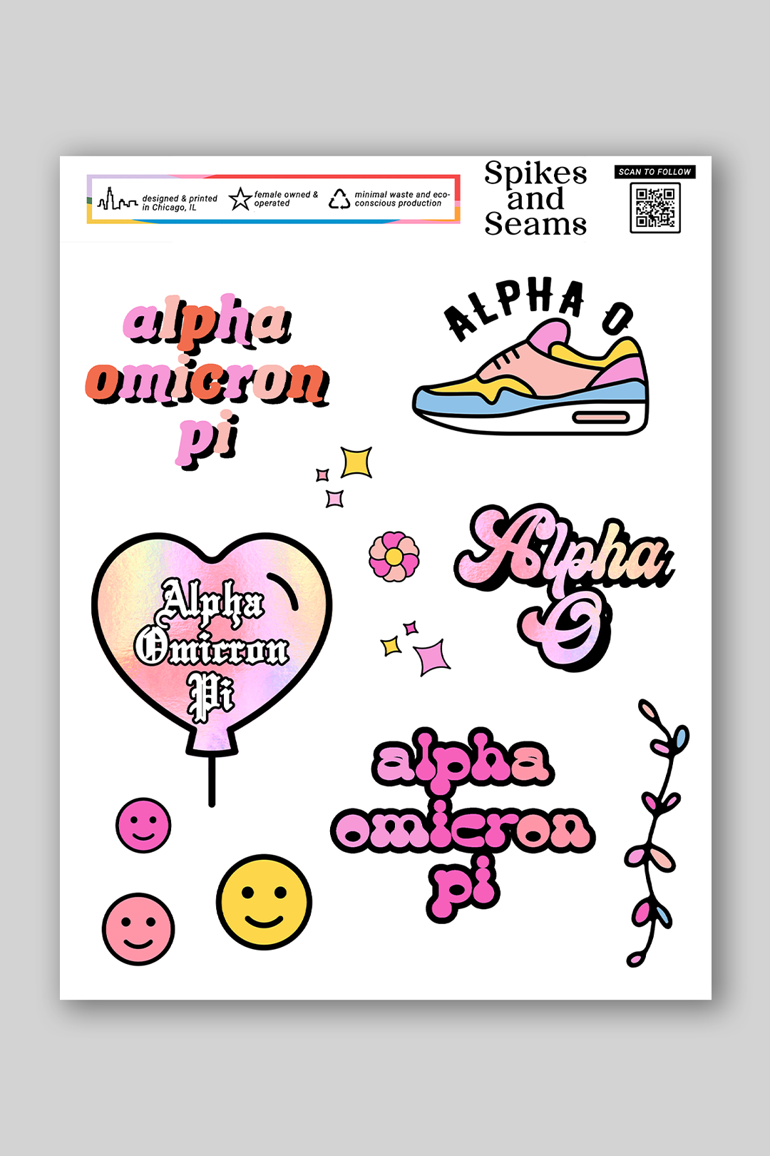 Sticker Sheet #7 - Alpha Omicron Pi - Spikes and Seams Greek