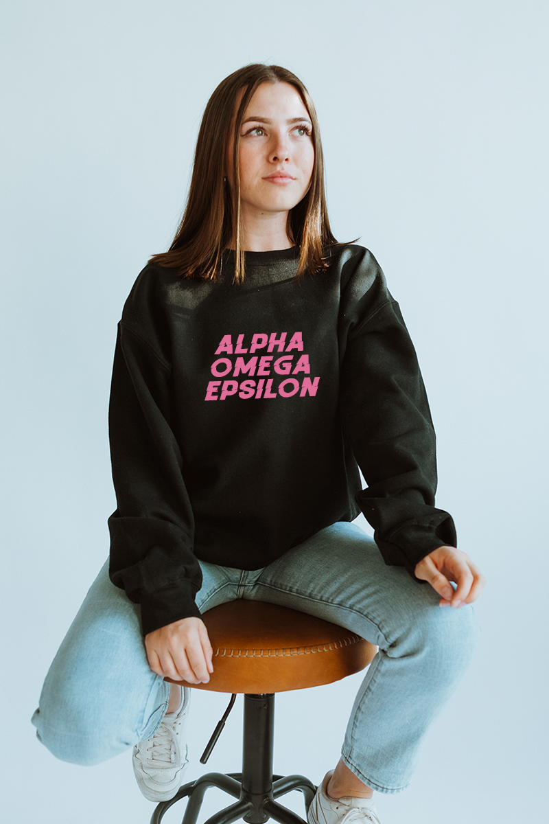 Pink text sweatshirt - Alpha Omega Epsilon