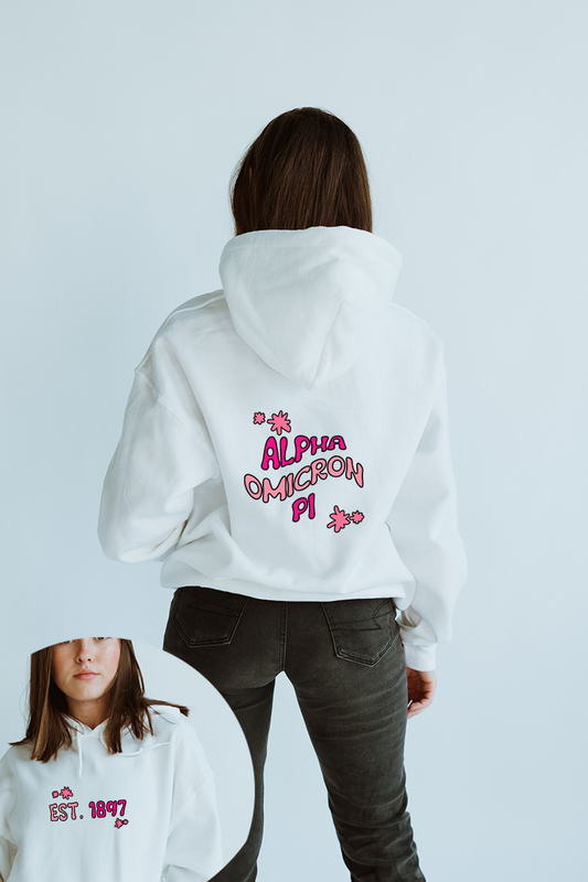 Pink and white hoodie - Alpha Omicron Pi
