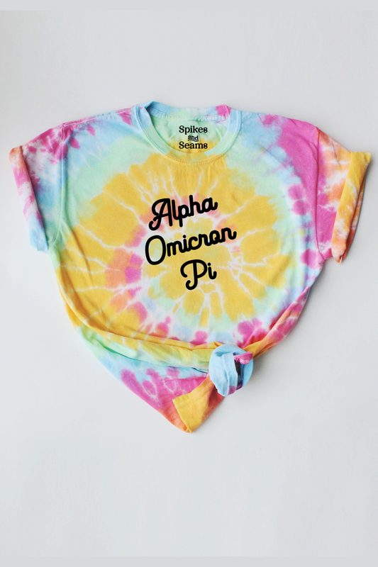 Tie Dye script tee - Alpha Omicron Pi