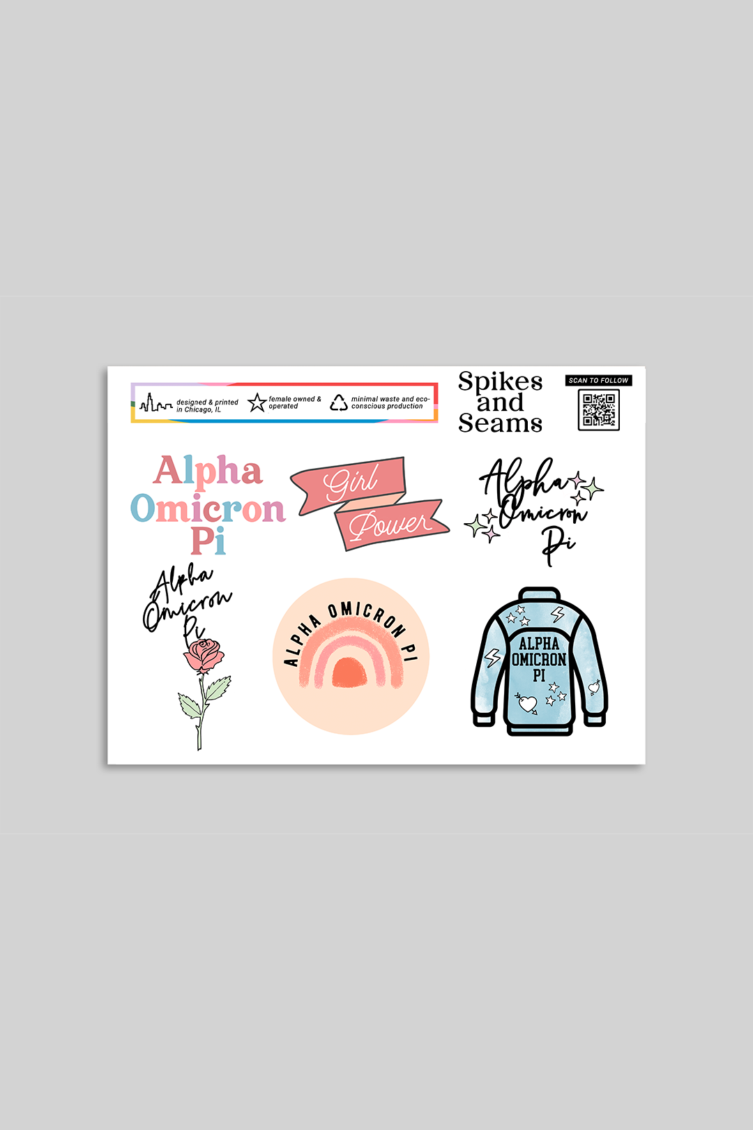 Sticker Sheet #1 - Alpha Omicron Pi - Spikes and Seams Greek