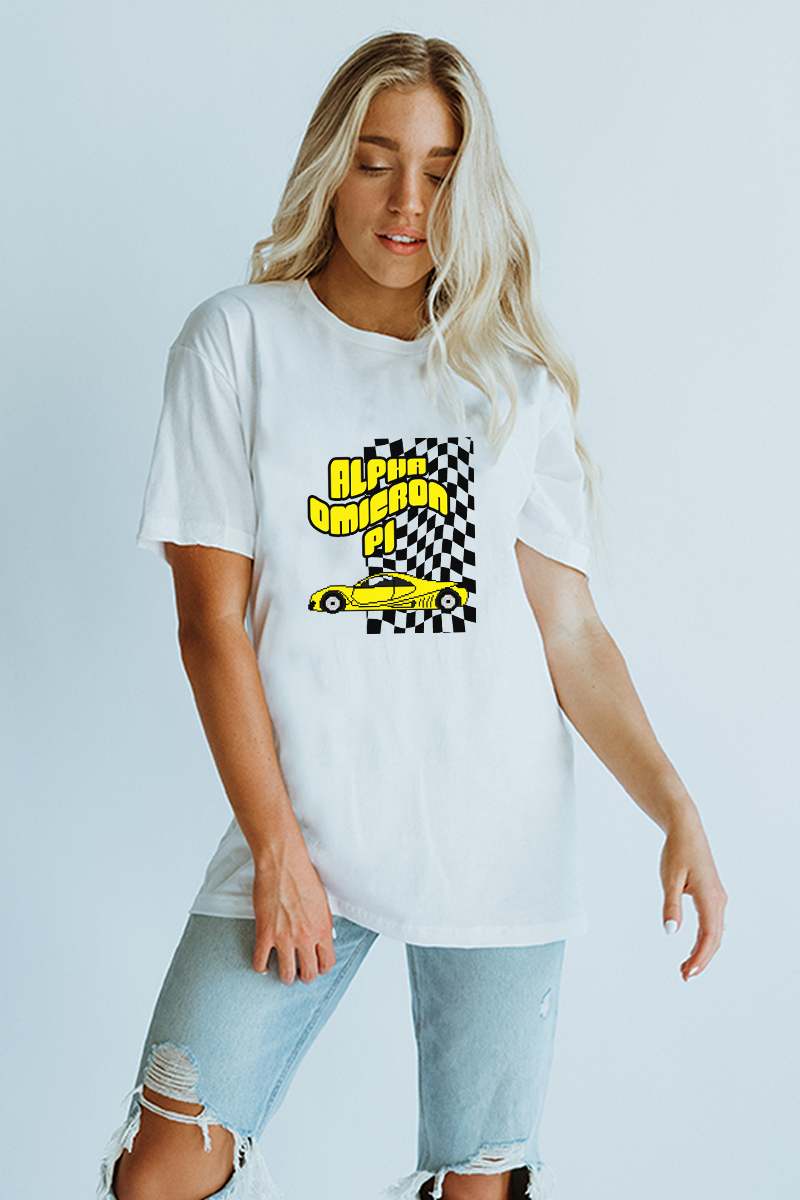 Yellow Sports Car tee - Alpha Omicron Pi