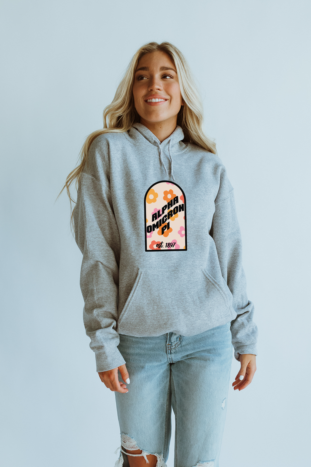 Grey Floral hoodie - Alpha Omicron Pi