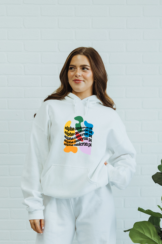 White Rainbow Blobs hoodie - Alpha Omicron Pi