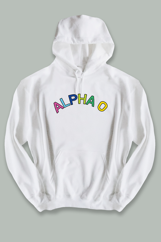 Colorful text hoodie - Alpha Omicron Pi - Spikes and Seams Greek