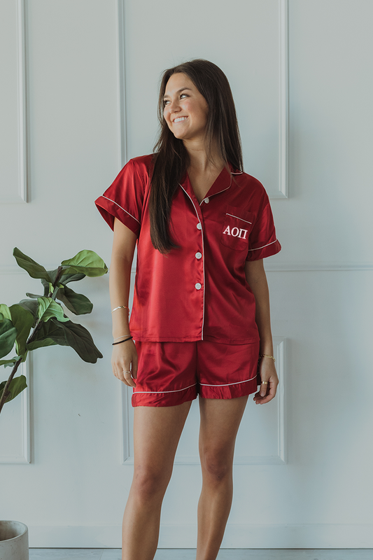 Burgundy Greek Letter Pajamas - Alpha Omicron Pi