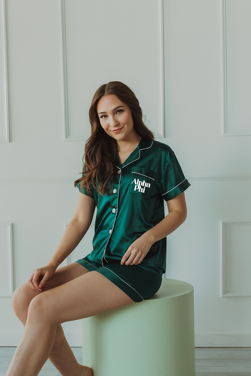 Green Block Font Pajamas - Alpha Phi