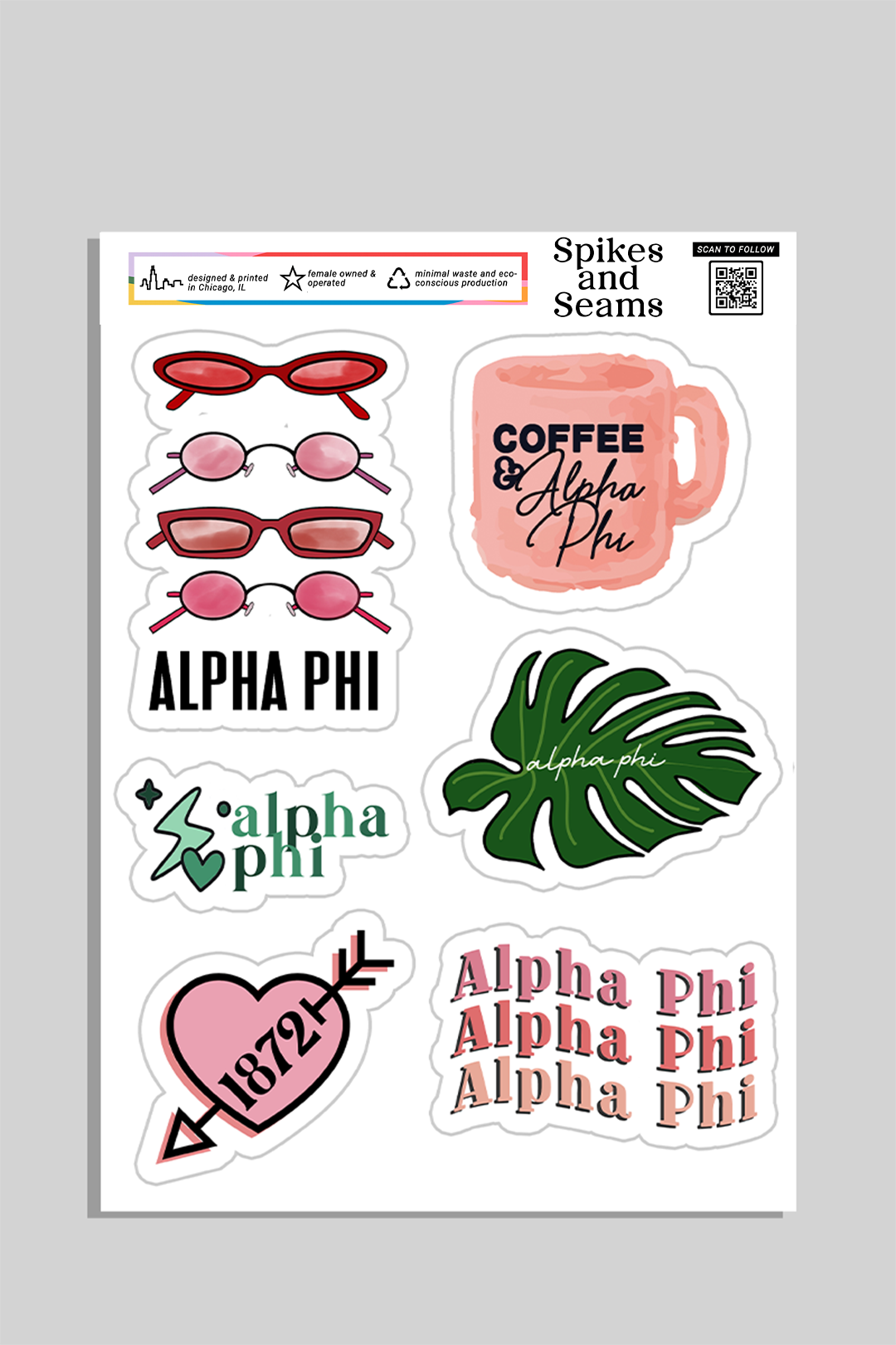 Sticker Sheet #2 - Alpha Phi – Spikes and Seams Greek
