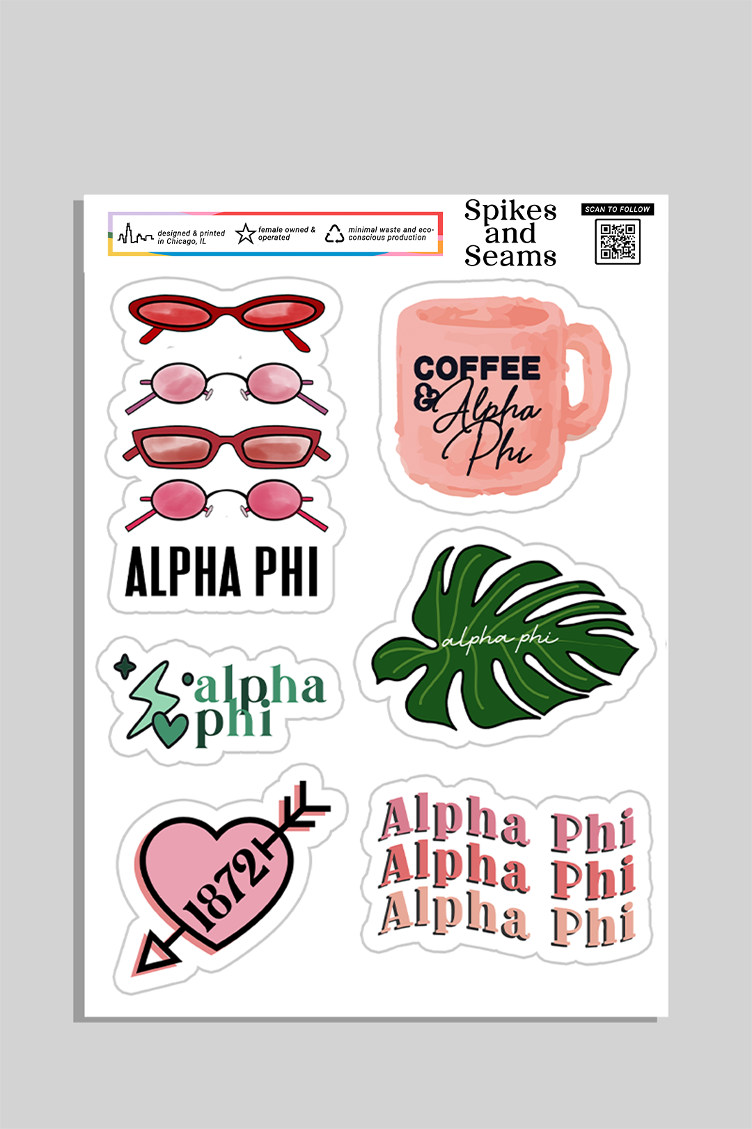 Alpha Phi Sticker Sheet #2 - Spikes and Seams Greek