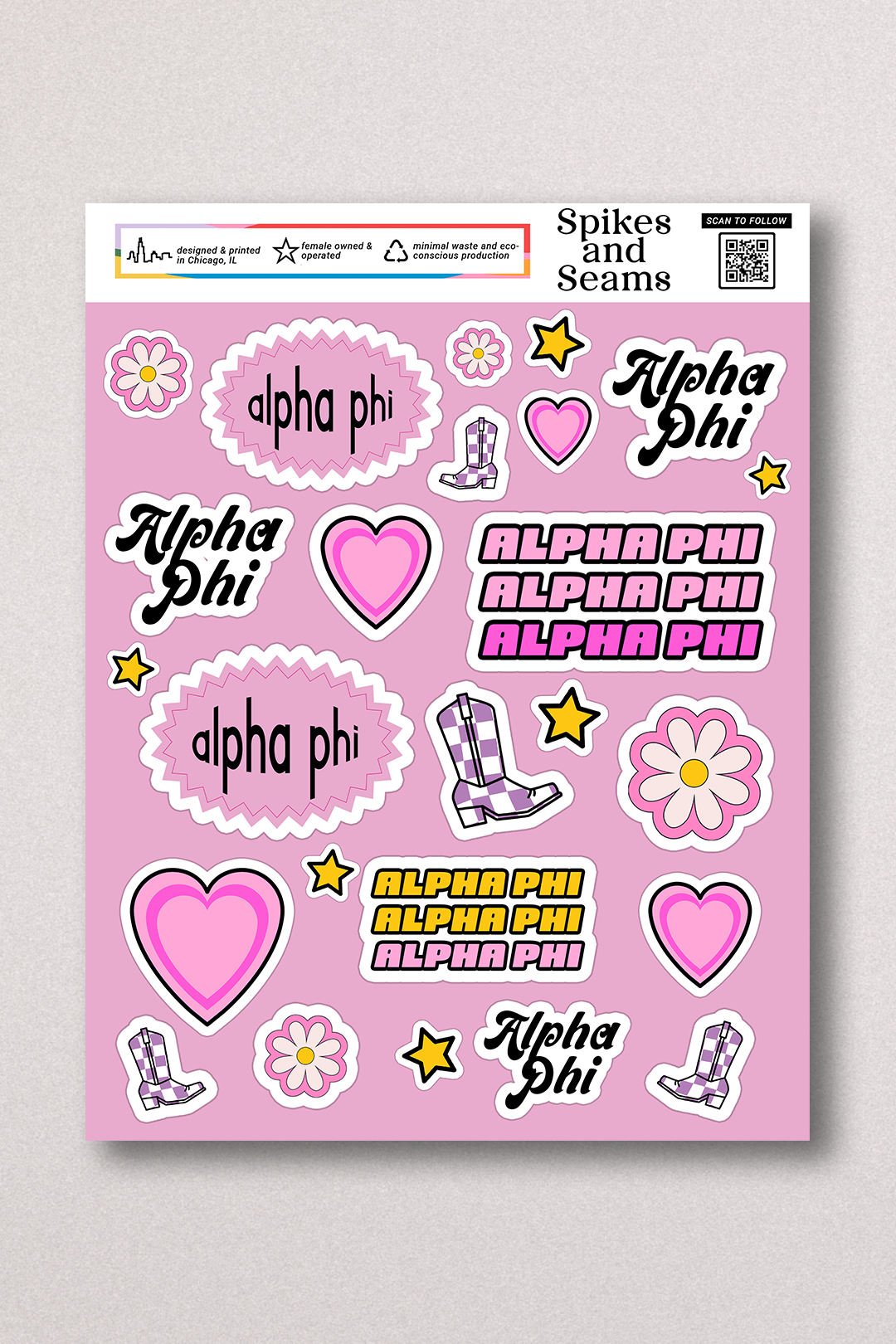Apha Sticker Sticker Sheet #12 - Alpha Phi – Spikes and Seams Greek