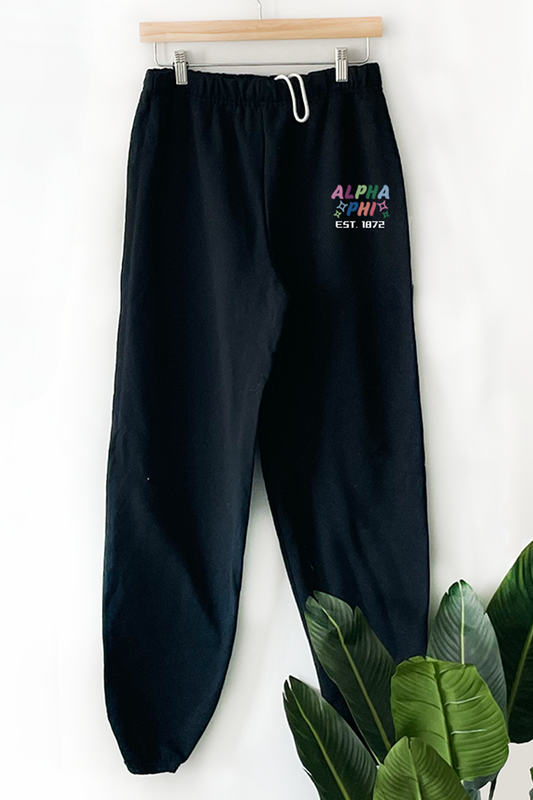 Black sweatpants - Alpha Phi - Spikes and Seams Greek