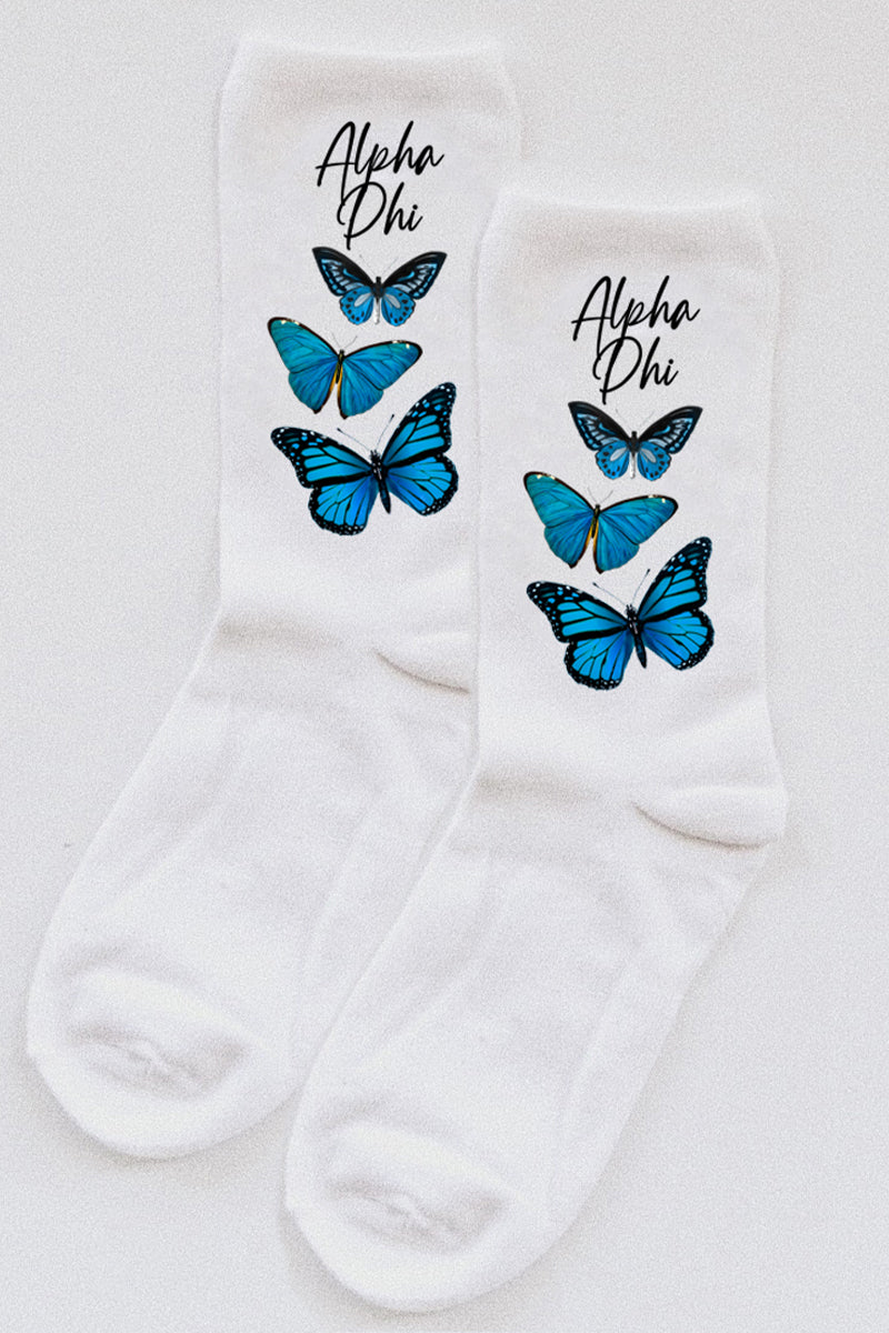 Alpha Phi Butterfly socks - Spikes and Seams Greek