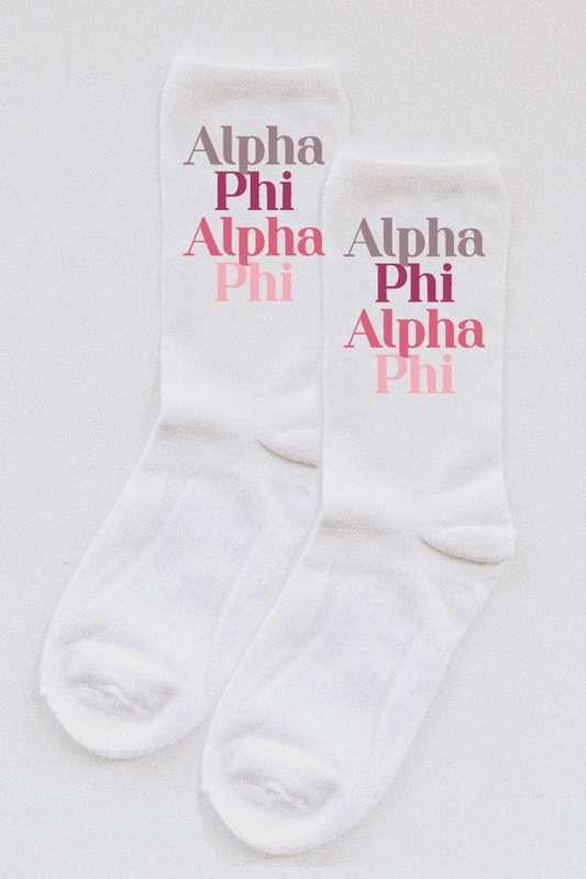 Alpha Phi Pink Palette socks - Spikes and Seams Greek