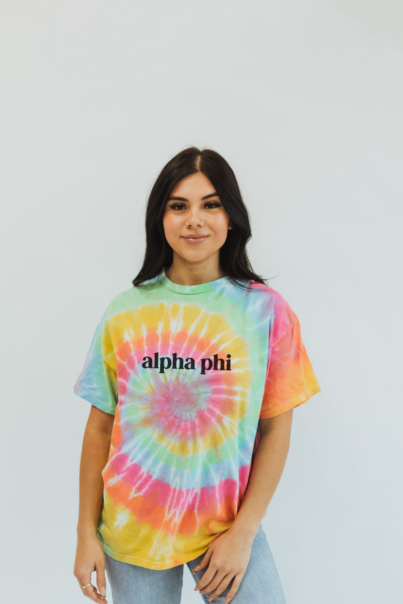 Tie Dye Block font tee - Alpha Phi