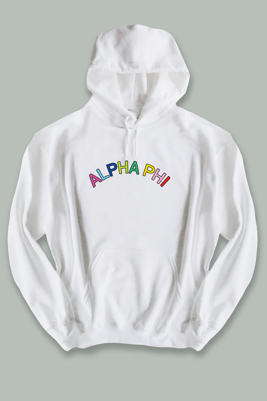 Alpha Phi Colorful text hoodie - Spikes and Seams Greek