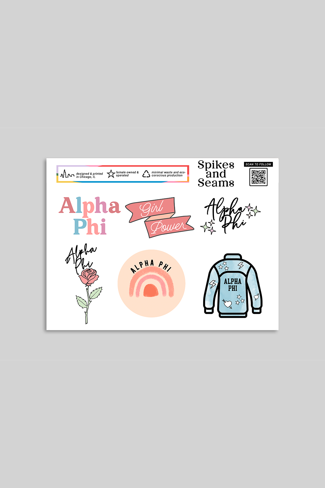 Alpha Phi Sticker Sheet #1 - Spikes and Seams Greek