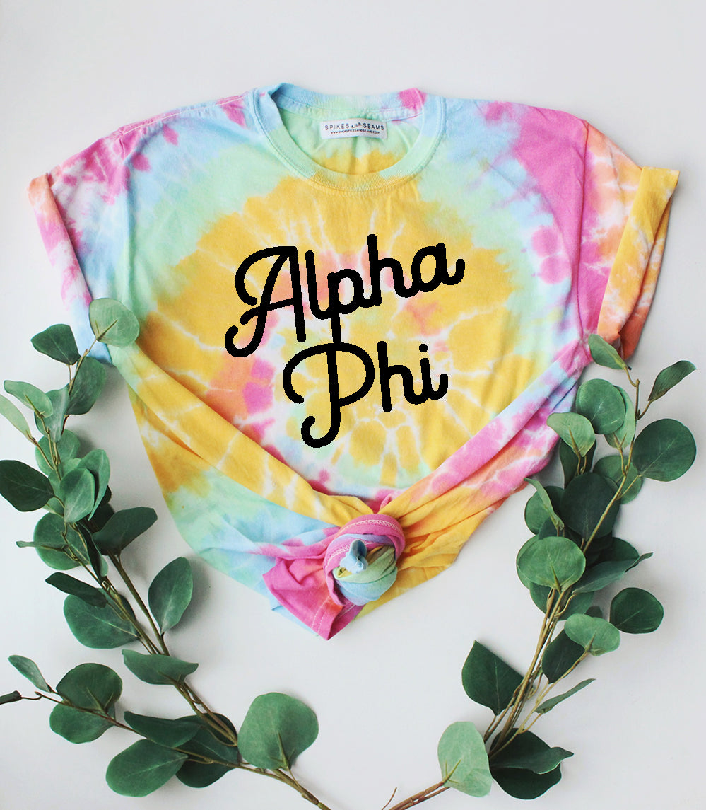Tie Dye Script Tee - available for all sororities! - Spikes and Seams Greek