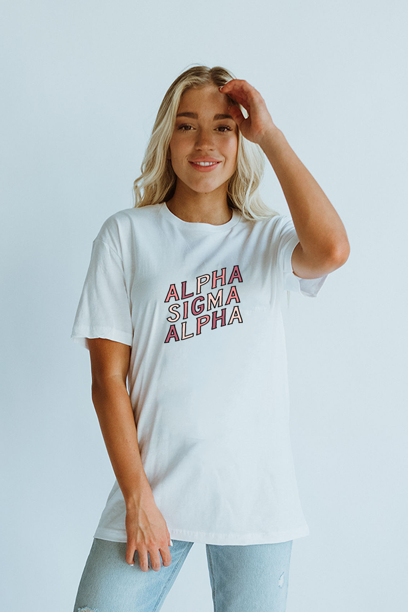 Pink Block text tee - Alpha Sigma Alpha