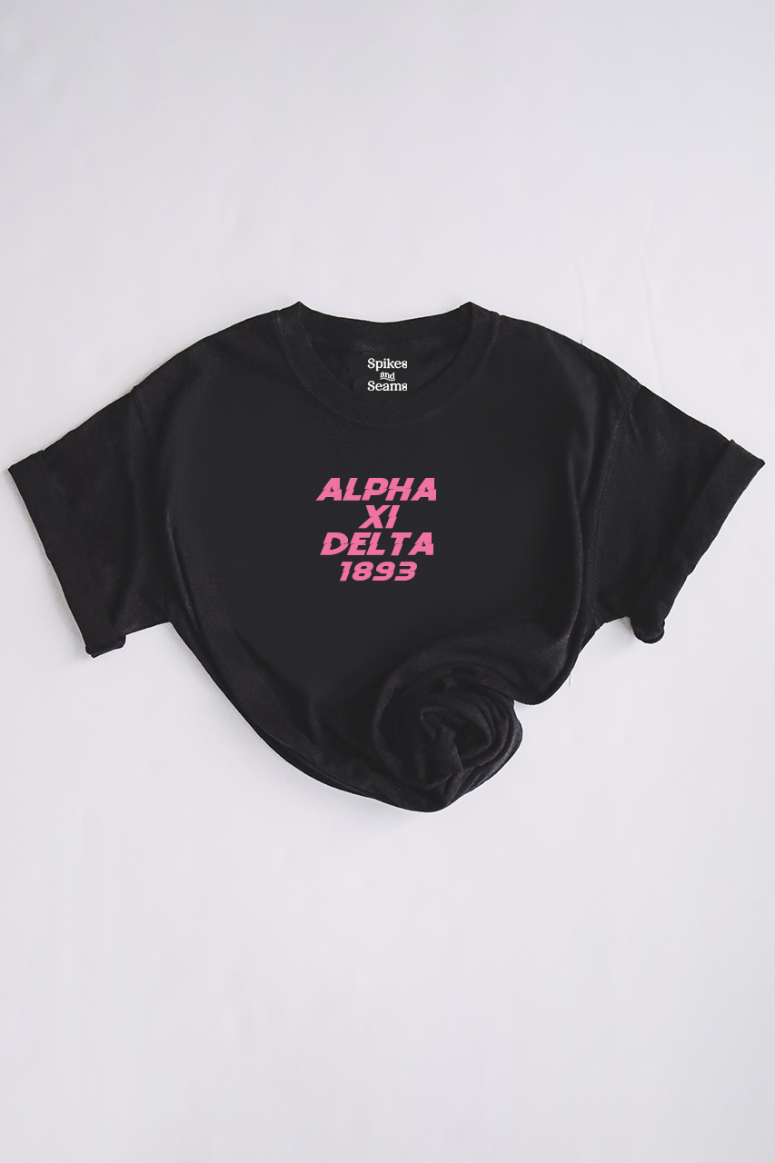 Pink text tee - Alpha Xi Delta