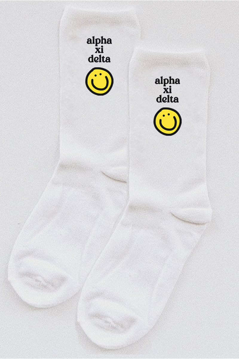 Yellow Smiley socks - Alpha Xi Delta