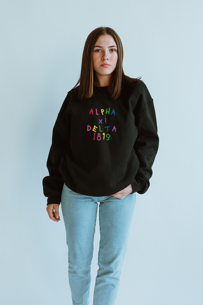 Black Rainbow Text sweatshirt - Alpha Xi Delta