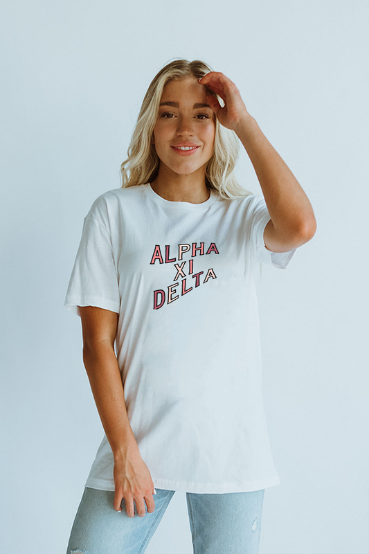 Pink Block text tee - Alpha Xi Delta