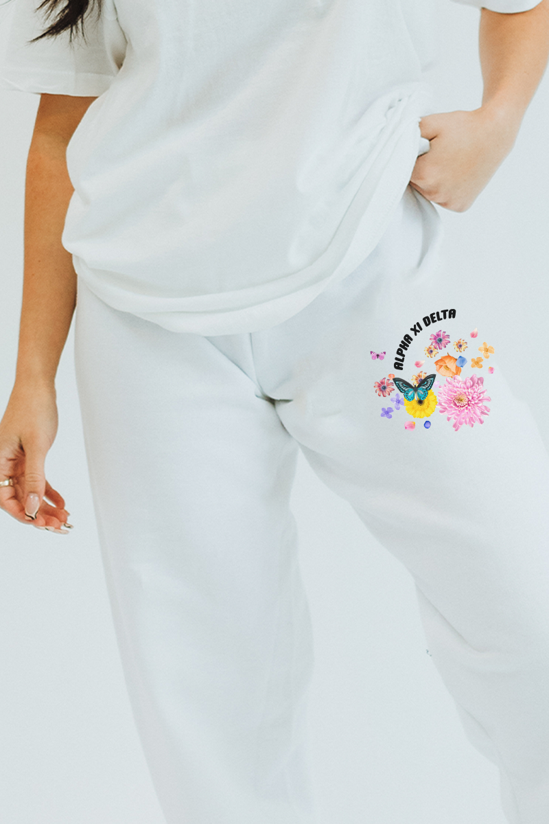 White Floral sweatpants - Alpha Xi Delta