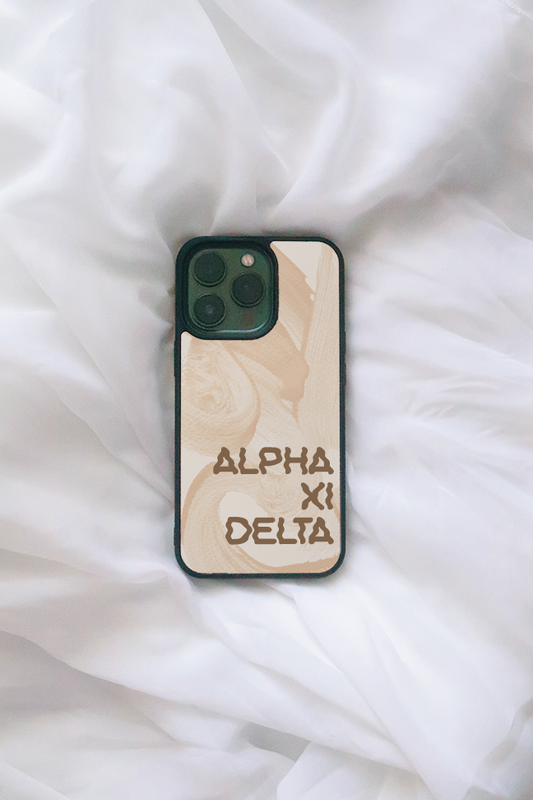 Brown Squiggle Font iPhone case - Alpha Xi Delta