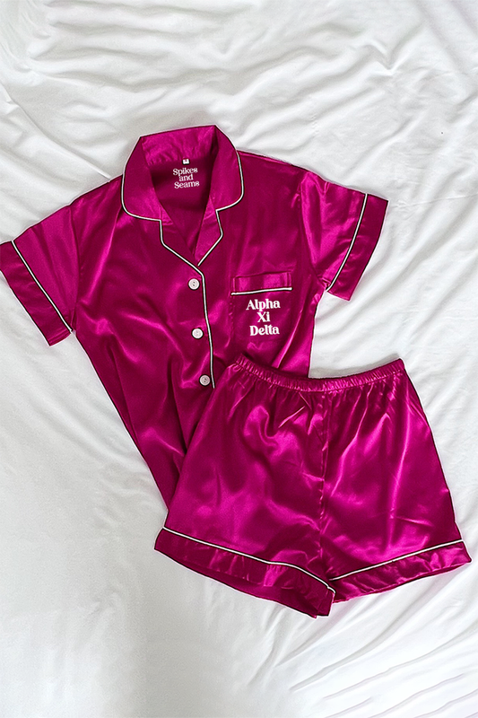 Pink Berry pajamas - Alpha Xi Delta (Block font)