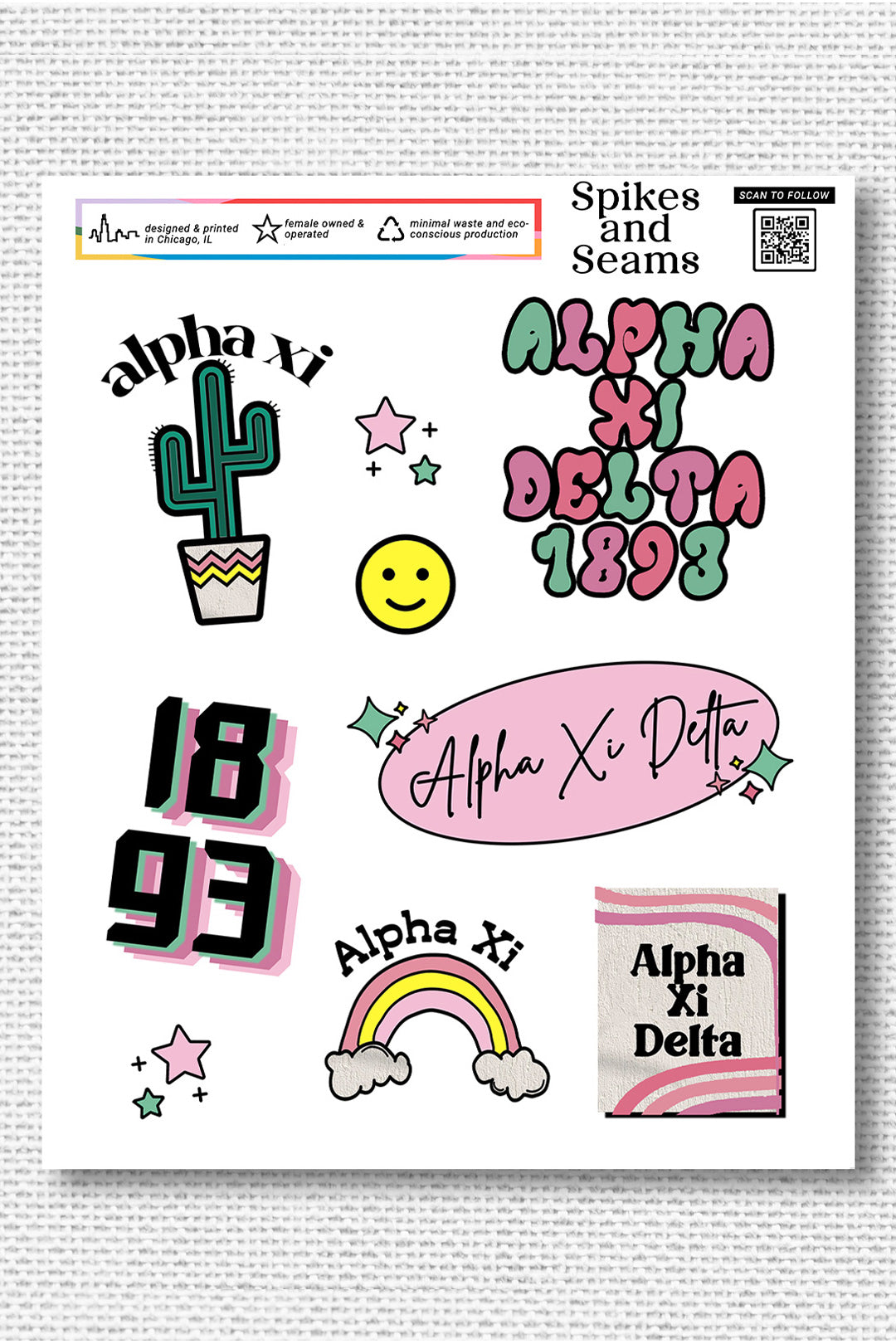 Sticker Sheet #6 - Alpha Xi Delta - Spikes and Seams Greek