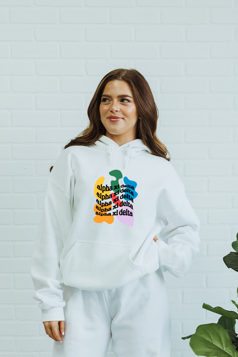 White Rainbow Blobs hoodie - Alpha Xi Delta
