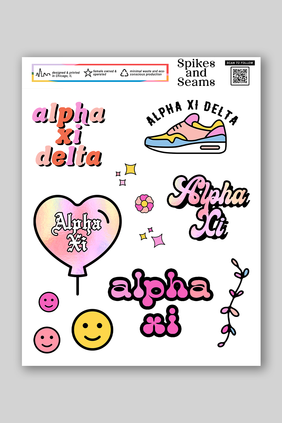 Sticker Sheet #7 - Alpha Xi Delta - Spikes and Seams Greek