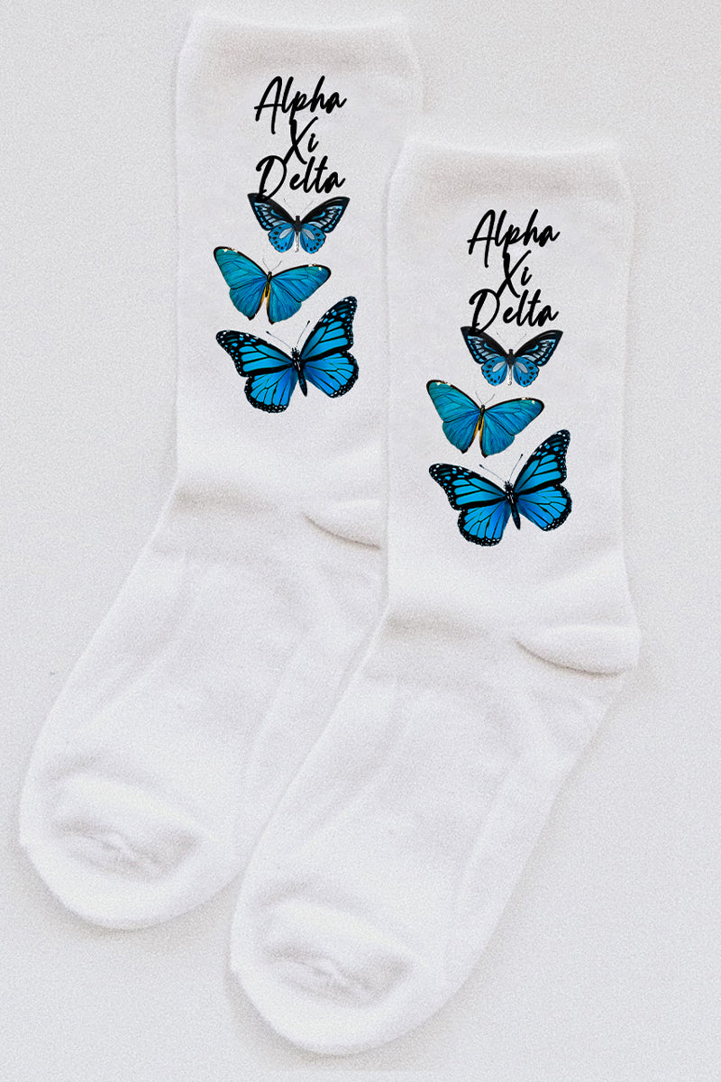 Butterfly socks - Alpha Xi Delta - Spikes and Seams Greek
