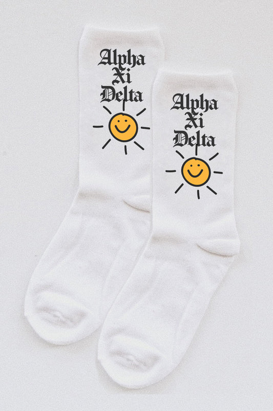Sunshine socks - Alpha Xi Delta - Spikes and Seams Greek