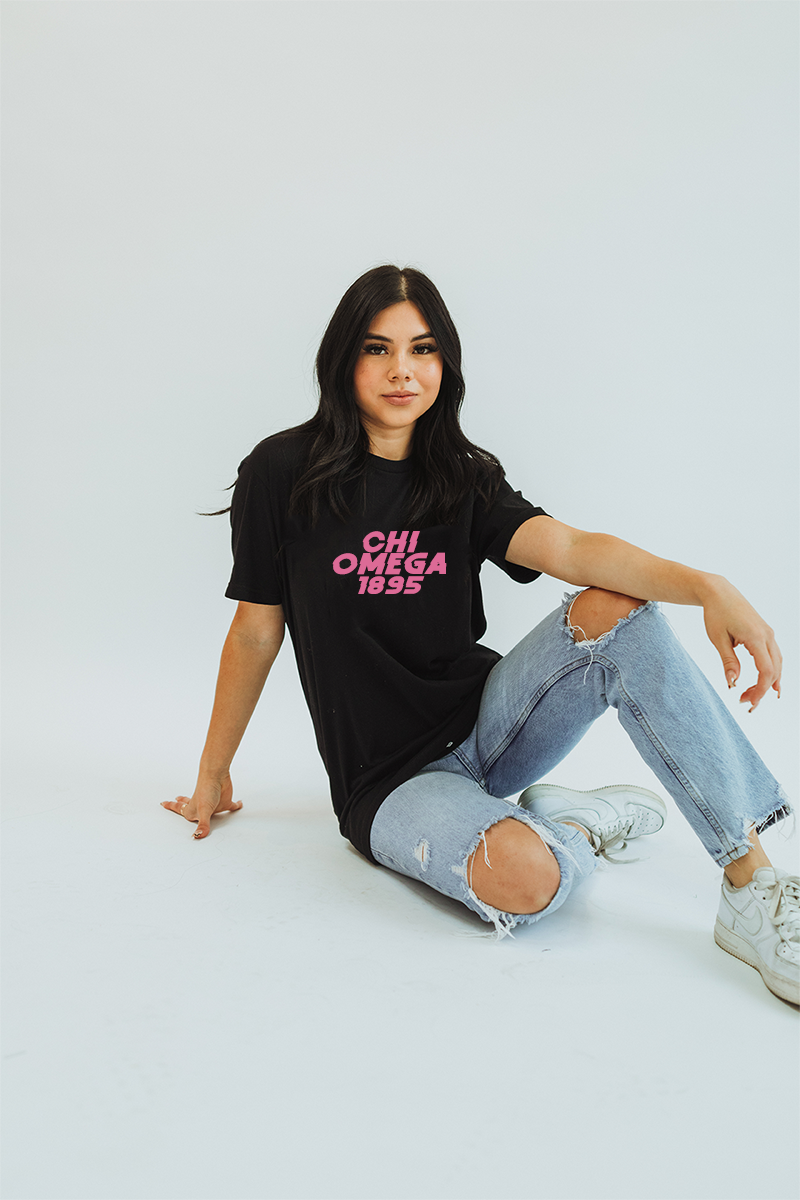 Pink text tee - Chi Omega