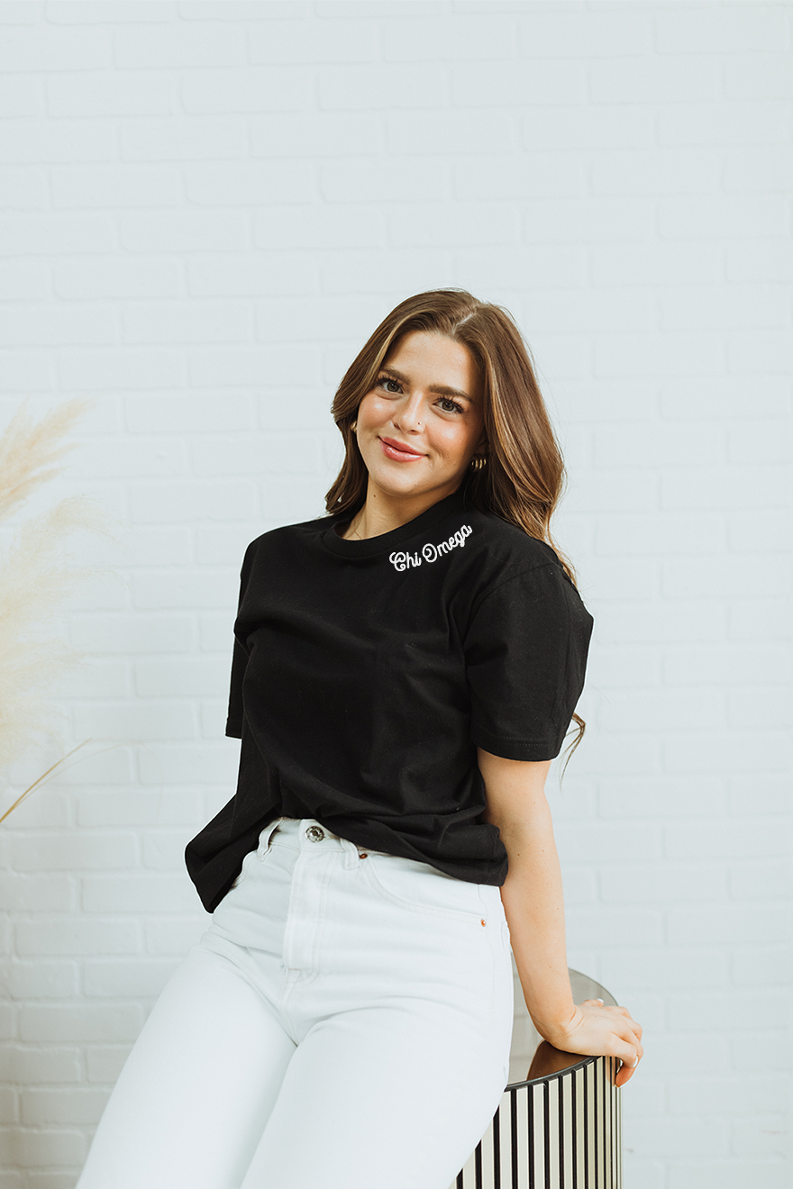 Black Collar text tee - Chi Omega