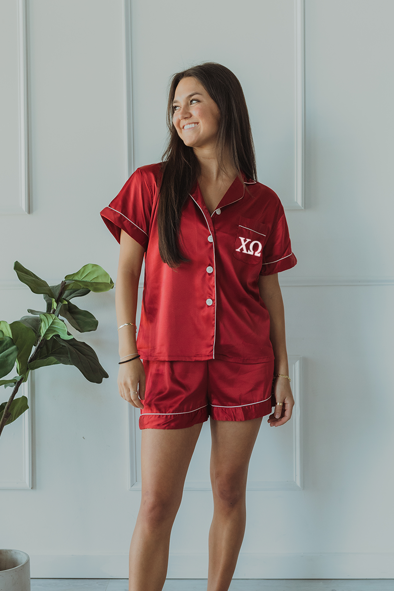 Burgundy Greek Letter Pajamas - Chi Omega