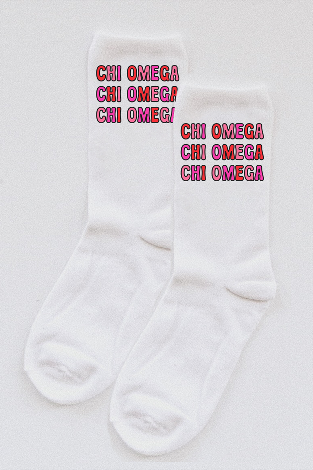 Pink Bubble Letter socks - Chi Omega