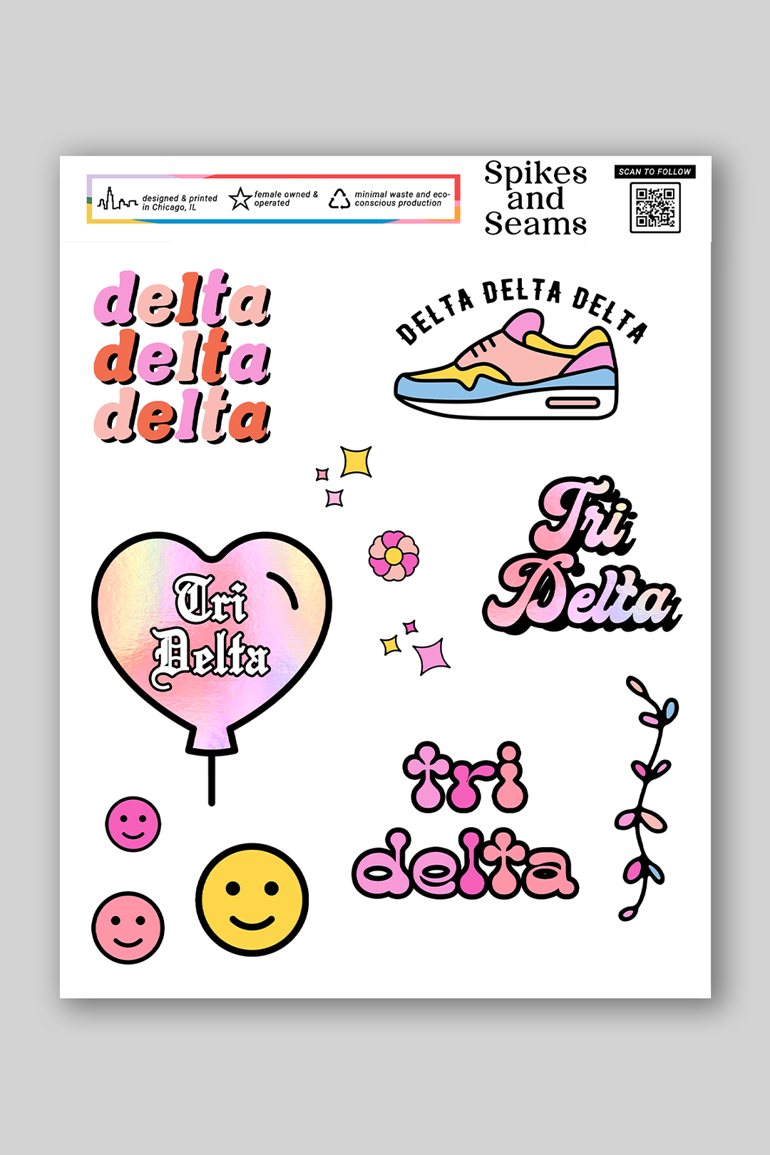 Sticker Sheet #7 - Delta Delta Delta - Spikes and Seams Greek